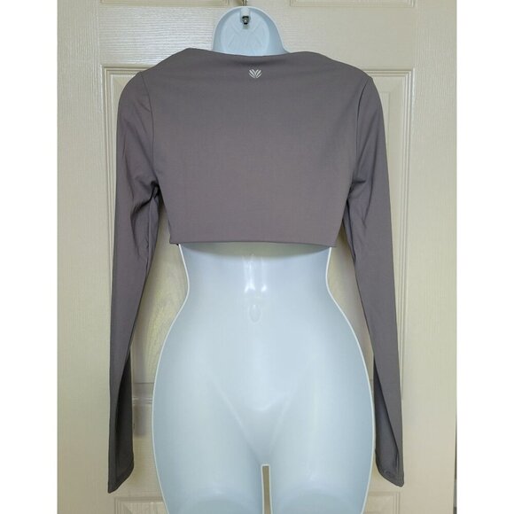 FOREVER 21 Gray Long-Sleeve Curve Cropped Top Square Neckline -US L - Picture 2 of 7